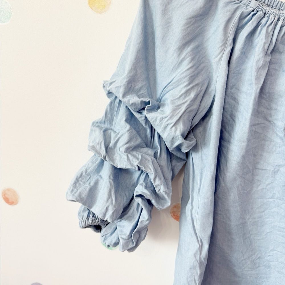Light Blue Ruffle Sleeve Blouse - Picture 2 of 3